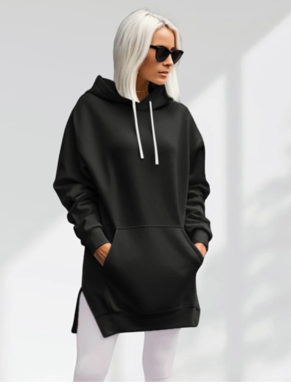 The Warmy OVERSIZED HOODIE DRESS-Black Cotton Pullover Hoodie - M